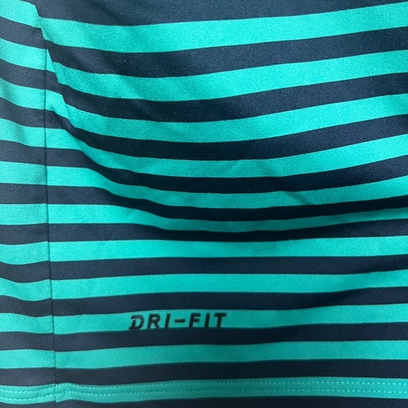 Nike Golf Dri Fit Performance Teal Blue Striped Black Swoosh Polo Shirt Mens 2XL - Picture 7 of 10